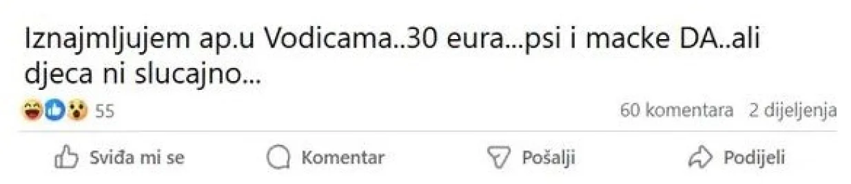 oglas, izdavanje apartmana, vodice/Facebook