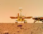 (210611) -- BEIJING, June 11, 2021 (Xinhua) -- Photo released on June 11, 2021 by the China National Space Administration (CNSA) shows a selfie of China's first Mars rover Zhurong with the landing platform. The China National Space Administration Friday released new images taken by the country's first Mars rover Zhurong, showing national flag on the red planet. The images were unveiled at a ceremony in Beijing, signifying a complete success of China's first mars exploration mission. The images include the landing site panorama, Martian landscape and a selfie of the rover with the landing platform. (CNSA/Handout via Xinhua)/Jin Liwang