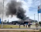 Smoke rises from a convenience store at a gas station, amid the clashes between Thailand and Cambodia, in Kantharalak district, Sisaket province, Thailand, July 24, 2025, in this screengrab obtained from a handout video. TPBS/Handout via REUTERS THIS IMAGE HAS BEEN SUPPLIED BY A THIRD PARTY. THAILAND OUT. NO COMMERCIAL OR EDITORIAL SALES IN THAILAND./Tpbs