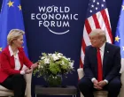 epa08148104 A handout photo made available by the EU Commission shows European Commission President Ursula von der Leyen (L) meeting US President Donald Trump during the annual meeting of the World Economic Forum 2020 in Davos, Switzerland, 21 January 2020. The meeting brings together entrepreneurs, scientists, corporate and political leaders in Davos from January 21 to 24. EPA/STEFAN WERMUTH HANDOUT HANDOUT EDITORIAL USE ONLY/NO SALES/Stefan Wermuth Handout