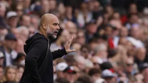 Soccer Football - Premier League - Fulham v Manchester City - Craven Cottage, London, Britain - May 25, 2025 Manchester City manager Pep Guardiola reacts Action Images via Reuters/Andrew Couldridge EDITORIAL USE ONLY. NO USE WITH UNAUTHORIZED AUDIO, VIDEO, DATA, FIXTURE LISTS, CLUB/LEAGUE LOGOS OR 'LIVE' SERVICES. ONLINE IN-MATCH USE LIMITED TO 120 IMAGES, NO VIDEO EMULATION. NO USE IN BETTING, GAMES OR SINGLE CLUB/LEAGUE/PLAYER PUBLICATIONS. PLEASE CONTACT YOUR ACCOUNT REPRESENTATIVE FOR FURTHER DETAILS..