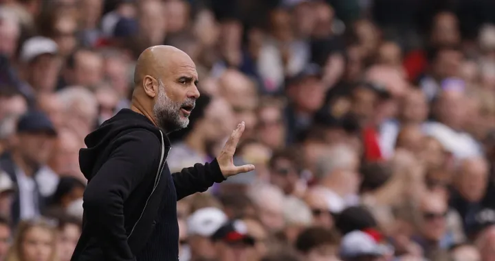 Soccer Football - Premier League - Fulham v Manchester City - Craven Cottage, London, Britain - May 25, 2025 Manchester City manager Pep Guardiola reacts Action Images via Reuters/Andrew Couldridge EDITORIAL USE ONLY. NO USE WITH UNAUTHORIZED AUDIO, VIDEO, DATA, FIXTURE LISTS, CLUB/LEAGUE LOGOS OR 'LIVE' SERVICES. ONLINE IN-MATCH USE LIMITED TO 120 IMAGES, NO VIDEO EMULATION. NO USE IN BETTING, GAMES OR SINGLE CLUB/LEAGUE/PLAYER PUBLICATIONS. PLEASE CONTACT YOUR ACCOUNT REPRESENTATIVE FOR FURTHER DETAILS..