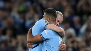Soccer Football - Premier League - Manchester City v AFC Bournemouth - Etihad Stadium, Manchester, Britain - May 20, 2025 Manchester City's Rodri comes on as a substitute to replace Erling Haaland REUTERS/Scott Heppell EDITORIAL USE ONLY. NO USE WITH UNAUTHORIZED AUDIO, VIDEO, DATA, FIXTURE LISTS, CLUB/LEAGUE LOGOS OR 'LIVE' SERVICES. ONLINE IN-MATCH USE LIMITED TO 120 IMAGES, NO VIDEO EMULATION. NO USE IN BETTING, GAMES OR SINGLE CLUB/LEAGUE/PLAYER PUBLICATIONS. PLEASE CONTACT YOUR ACCOUNT REPRESENTATIVE FOR FURTHER DETAILS..