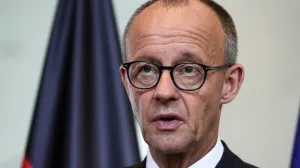 German Chancellor Friedrich Merz speaks during a press conference with Jordan's King Abdullah (not pictured) at the Chancellery in Berlin, Germany, July 29, 2025. REUTERS/Nadja Wohlleben/Nadja Wohlleben
