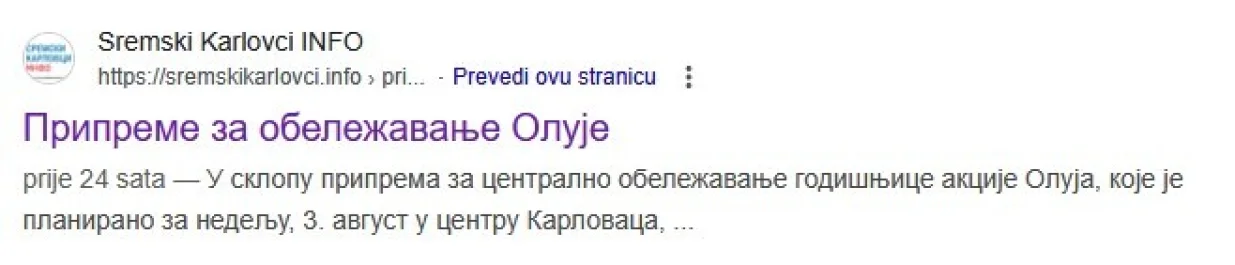 Sremski karlovci, obilježavanje 30 godina od Oluje/Screenshot 