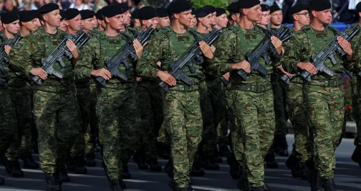 Members of Croatia's "The Tigers" Brigade take part in a military parade for the 30th anniversary of Operation Storm alongside Victory Day, Homeland Thanksgiving Day, and Croatian Veterans Day, in downtown Zagreb, Croatia, July 31, 2025. REUTERS/Antonio Bronic/Antonio Bronic