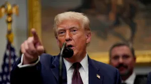 U.S. President Donald Trump points a finger as he delivers remarks in the Roosevelt Room at the White House in Washington, D.C., U.S., July 31, 2025. REUTERS/Kent Nishimura/Kent Nishimura