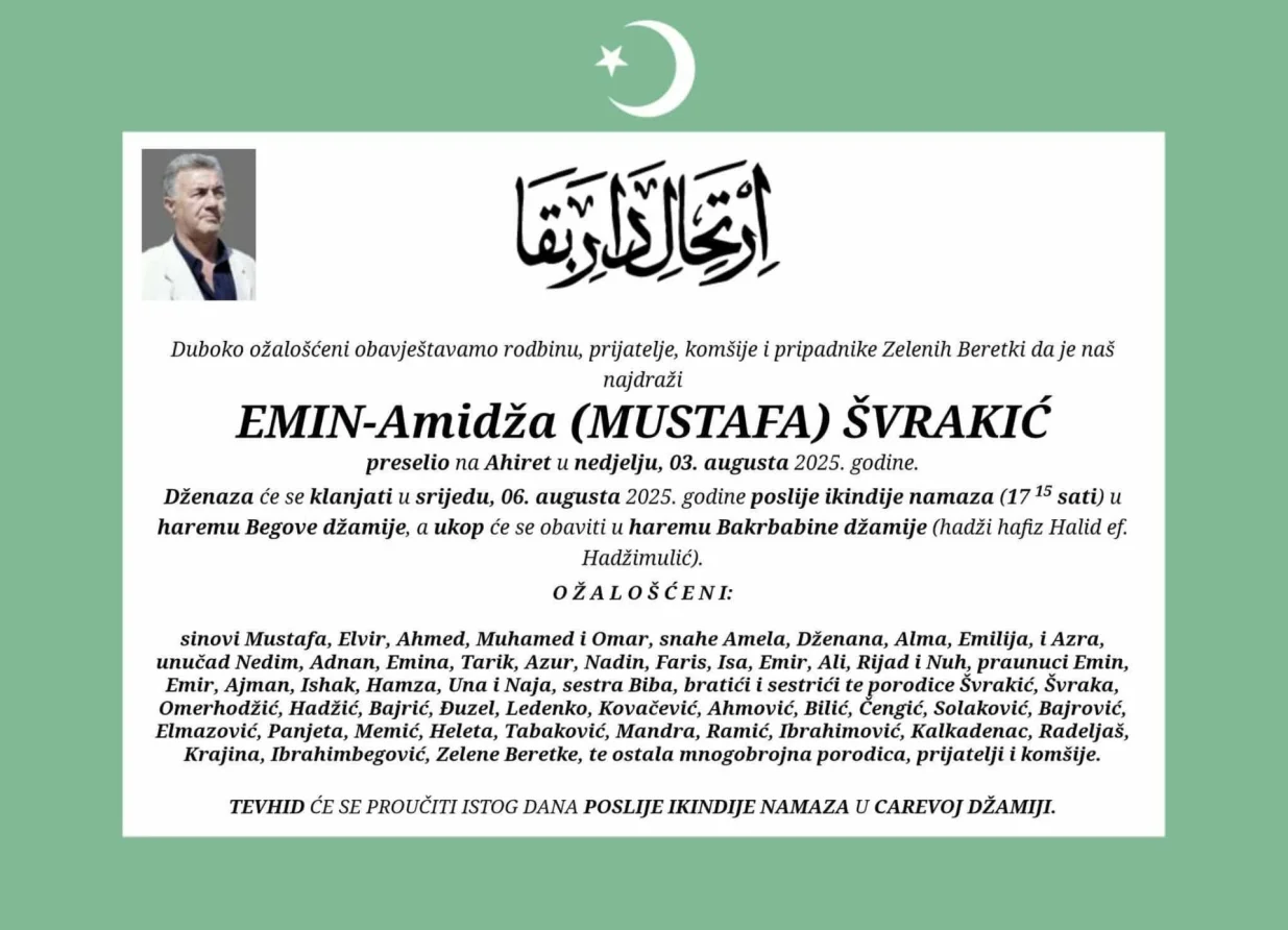 Osmrtnica Eminu Švrakiću/