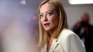 FILE PHOTO: Italian Prime Minister Giorgia Meloni reacts as she speaks to the media at a NATO summit in The Hague, Netherlands June 25, 2025. REUTERS/Claudia Greco/File Photo/Claudia Greco