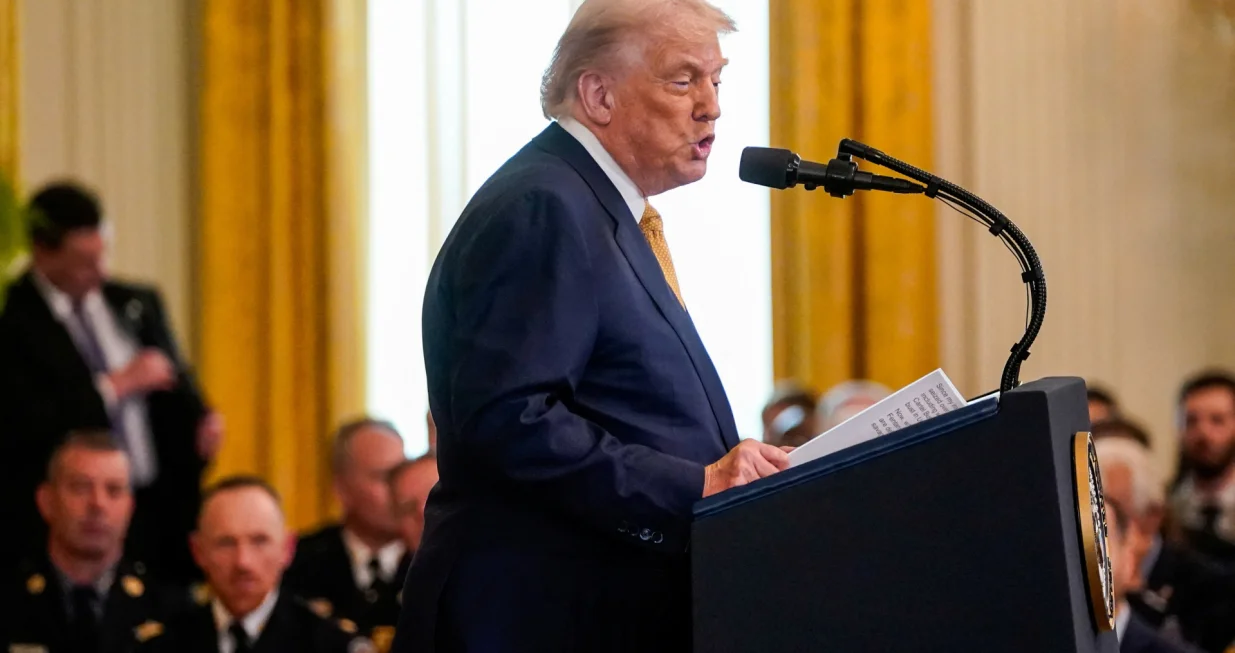 U.S President Donald Trump speaks before signing the HALT Fentanyl Act, in the East Room at the White House in Washington, D.C., U.S., July 16, 2025. REUTERS/Nathan Howard/Nathan Howard