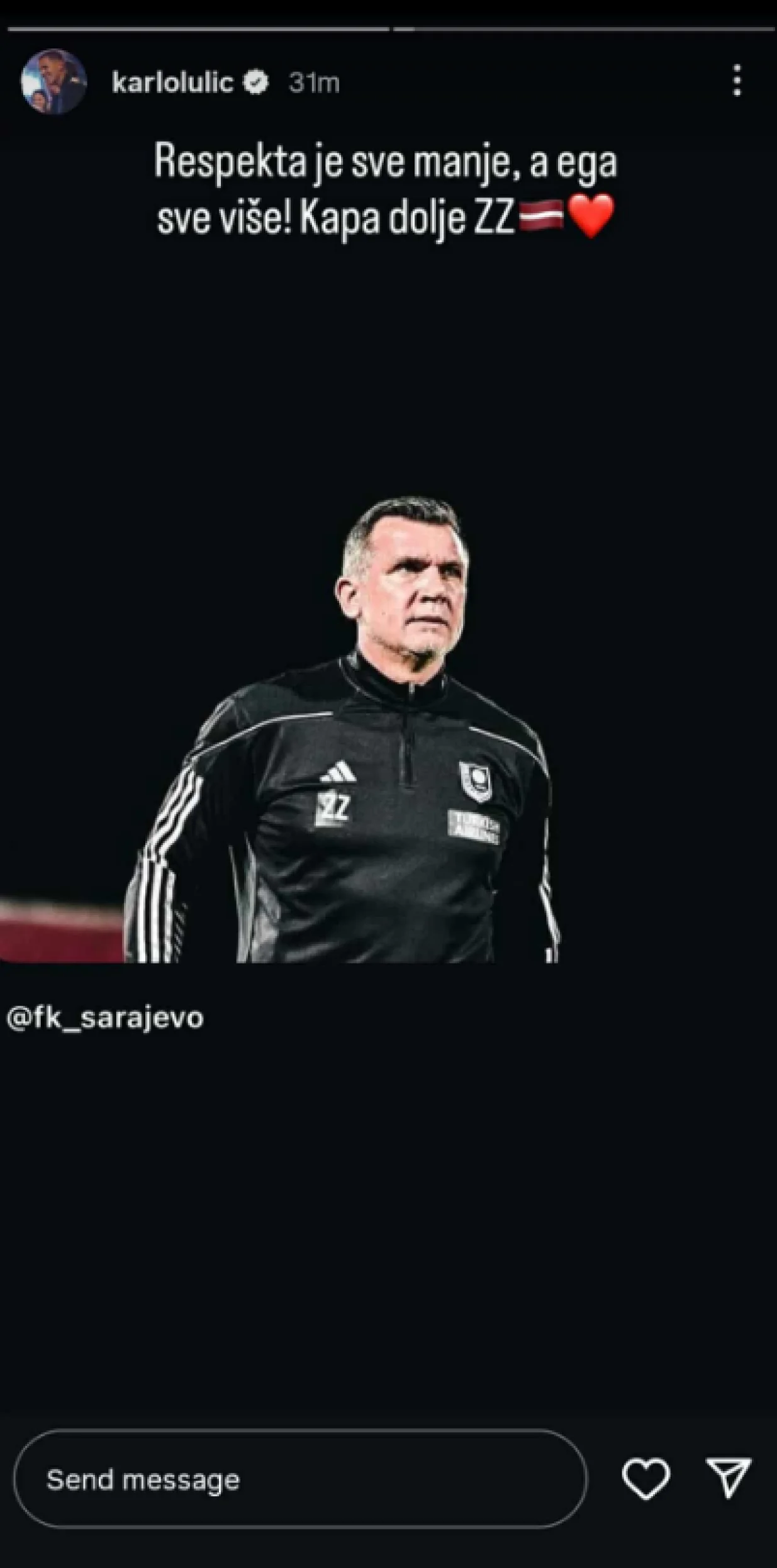 Karlo Lulić instagram poruka/Foto: 