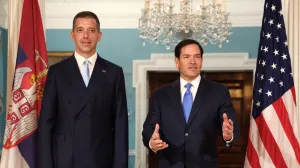 U.S. Secretary of State Marco Rubio meets with Serbian Foreign Minister Marko Djuric at the State Department in Washington, D.C., U.S., August 6, 2025. REUTERS/Kevin Lamarque/Kevin Lamarque