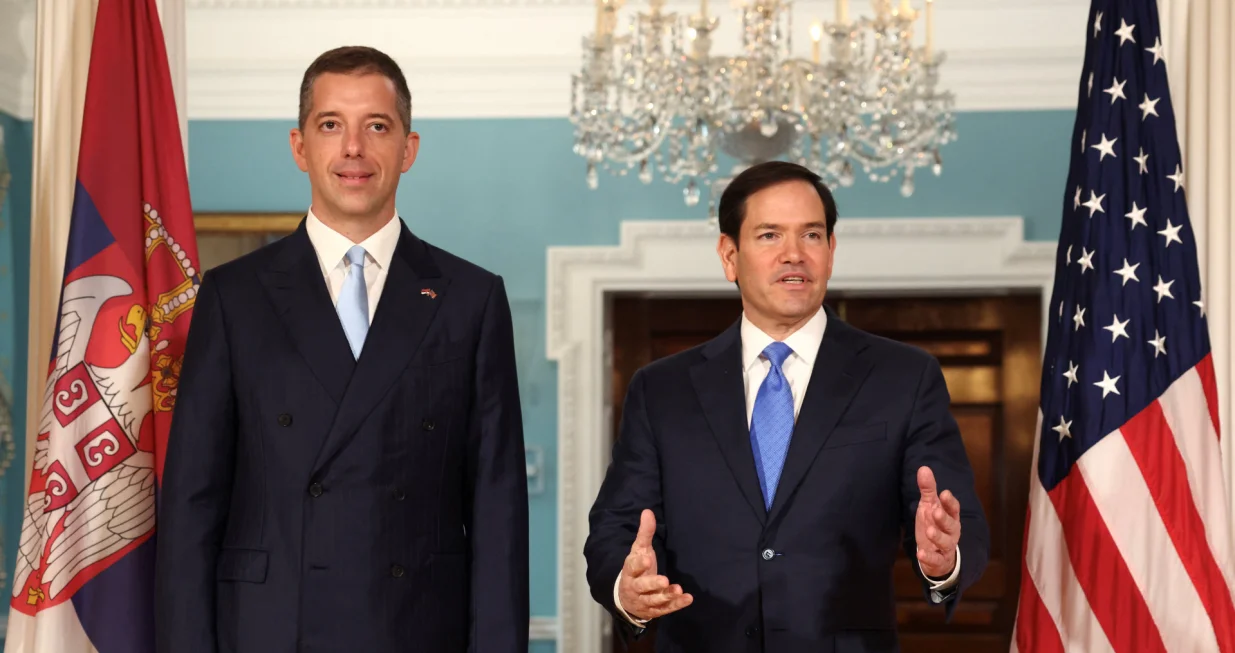 U.S. Secretary of State Marco Rubio meets with Serbian Foreign Minister Marko Djuric at the State Department in Washington, D.C., U.S., August 6, 2025. REUTERS/Kevin Lamarque/Kevin Lamarque