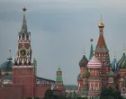 A view of Kremlin's Spasskaya tower and St. Basil's Cathedral, during a stormy weather in Moscow, Russia July 14, 2025. REUTERS/Evgenia Novozhenina/Evgenia Novozhenina