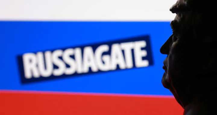 A 3D printed miniature of U.S. President Donald Trump, Russian flag and words "Russiagate" are seen in this illustration taken August 5, 2025. REUTERS/Dado Ruvic/Illustration/Dado Ruvic
