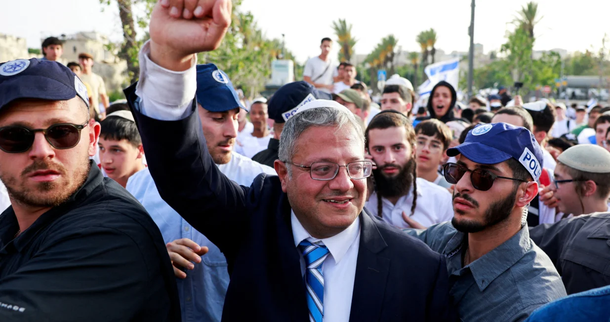 FILE PHOTO: Israeli National Security Minister Itamar Ben-Gvir walks to visit the Damascus Gate to Jerusalem's Old City, as Israelis mark Jerusalem Day, in Jerusalem May 26, 2025. REUTERS/Ammar Awad/File Photo/Ammar Awad