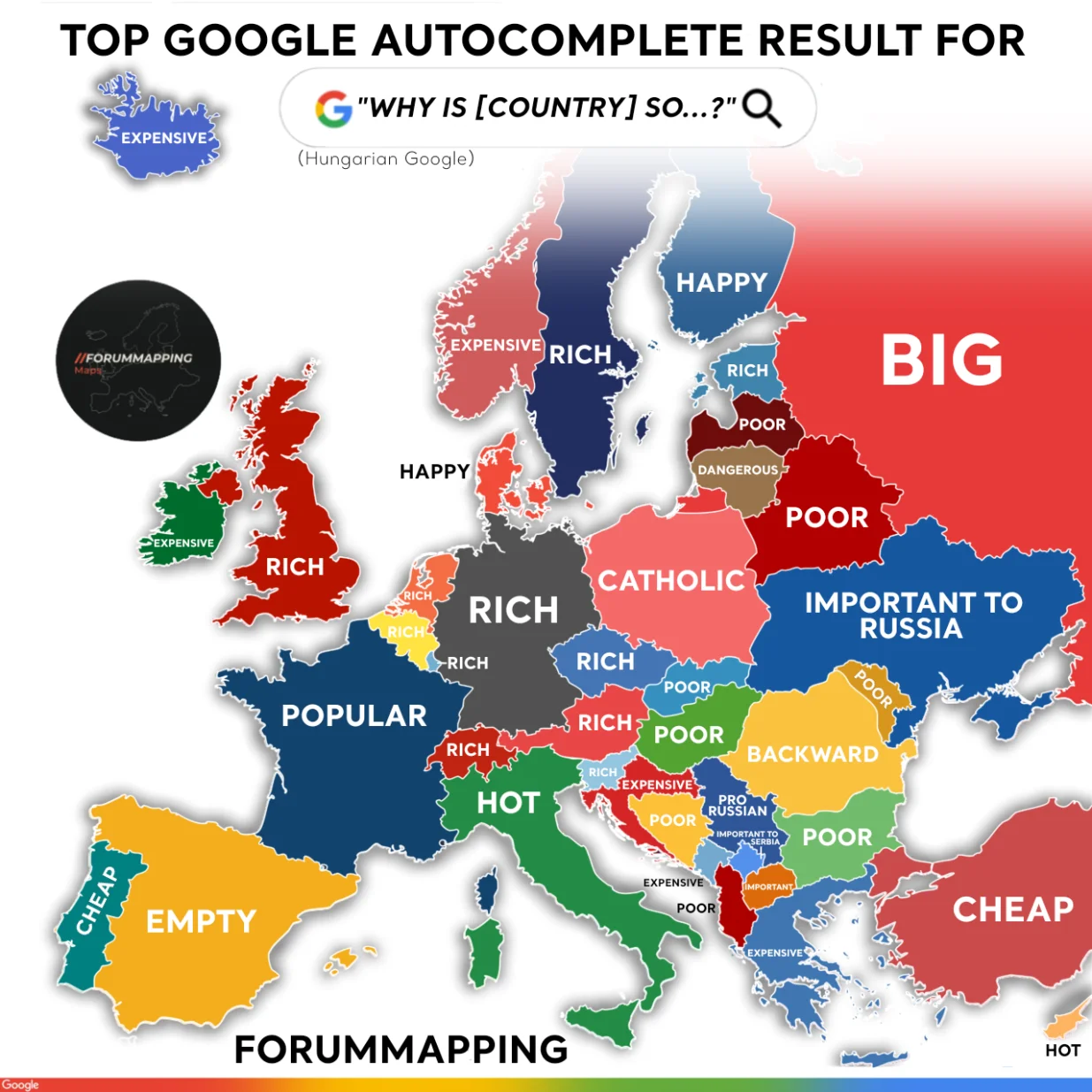 Šta ljudi najčešće pitaju Google o zemljama: Njemačka bogata, Francuska popularna, Hrvatska skupa, BiH siromašna/Forummaping