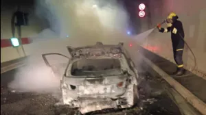 Automobil u potpunosti izgorio, požar, autoput, tunel Ivan, vatrogasci Konjic/Pvj Konjic