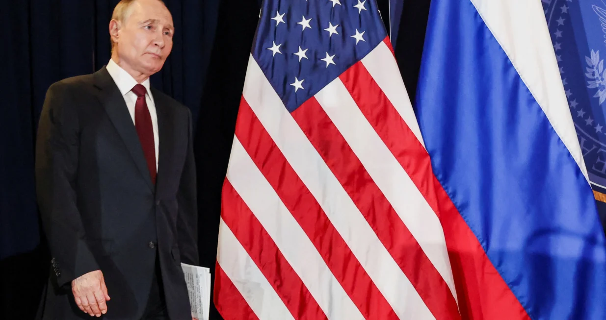 Russian President Vladimir Putin attends a press conference with U.S. President Donald Trump (not pictured) following their meeting to negotiate an end to the war in Ukraine, at Joint Base Elmendorf-Richardson, in Anchorage, Alaska, U.S., August 15, 2025. REUTERS/Kevin Lamarque/Kevin Lamarque