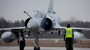 FILE PHOTO: A French Air Force Mirage 2000-5F fighter aircraft that serves as part of NATO's enhanced Air Policing (eAP) to secure the skies over Baltic allies, following Russia's invasion of Ukraine, is seen at a military airbase in Amari, Estonia, March 18, 2022. REUTERS/Benoit Tessier/File Photo/Benoit Tessier