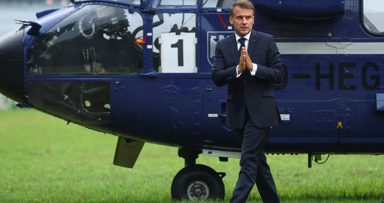 French President Emmanuel Macron arrives for bilateral talks with German Chancellor Friedrich Merz, at Villa Borsig in Berlin, Germany July 23, 2025. REUTERS/Lisi Niesner/Lisi Niesner