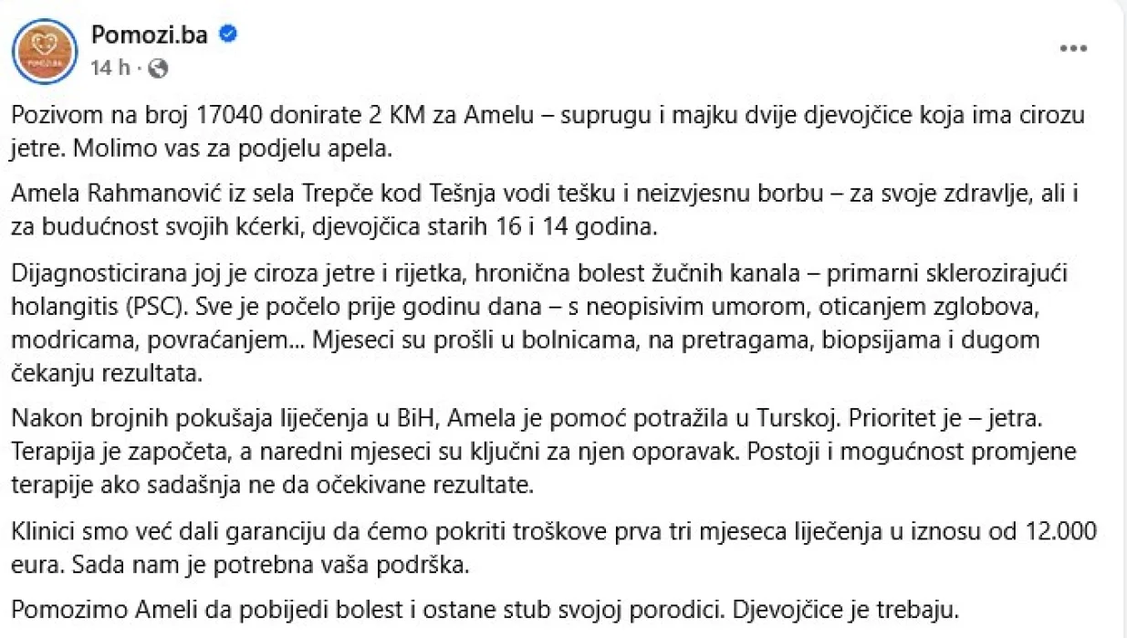 Apel udruženja Pomozi.ba/Printscreen/