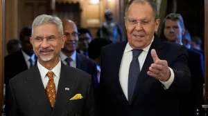 Russia's Foreign Minister Sergei Lavrov and India's Foreign Minister Subrahmanyam Jaishankar enter a hall for their talks at Zinaida Morozova's Mansion in Moscow, Russia August 21, 2025. Alexander Zemlianichenko/Pool via REUTERS/Alexander Zemlianichenko