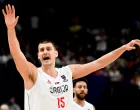 epa10178174 Nikola Jokic of Serbia reacts during the FIBA EuroBasket 2022 round of 16 match between Serbia and Italy at EuroBasket Arena in Berlin, Germany, 11 September 2022. EPA/FILIP SINGER/Foto: Filip Singer