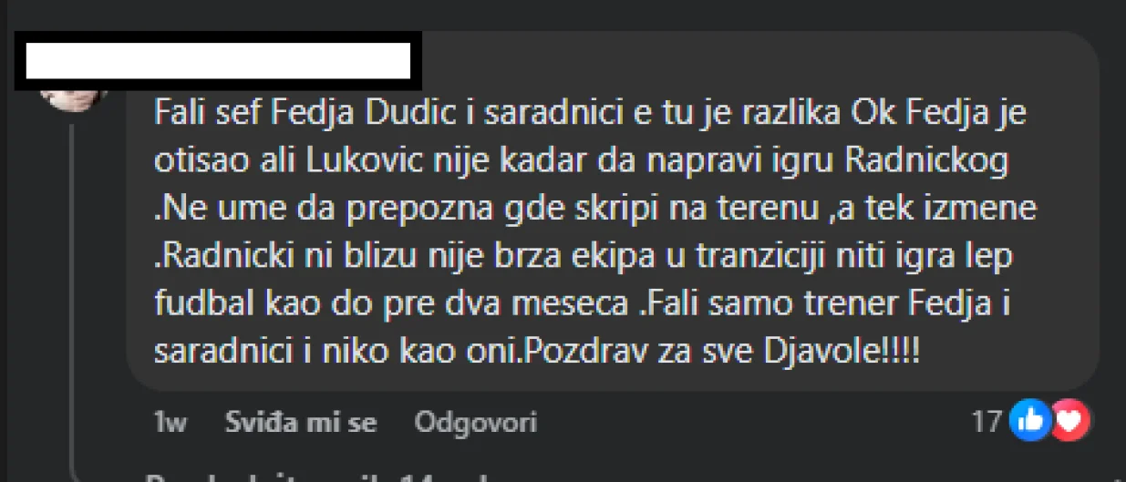 Komentari navijača Radničkog/Foto: 