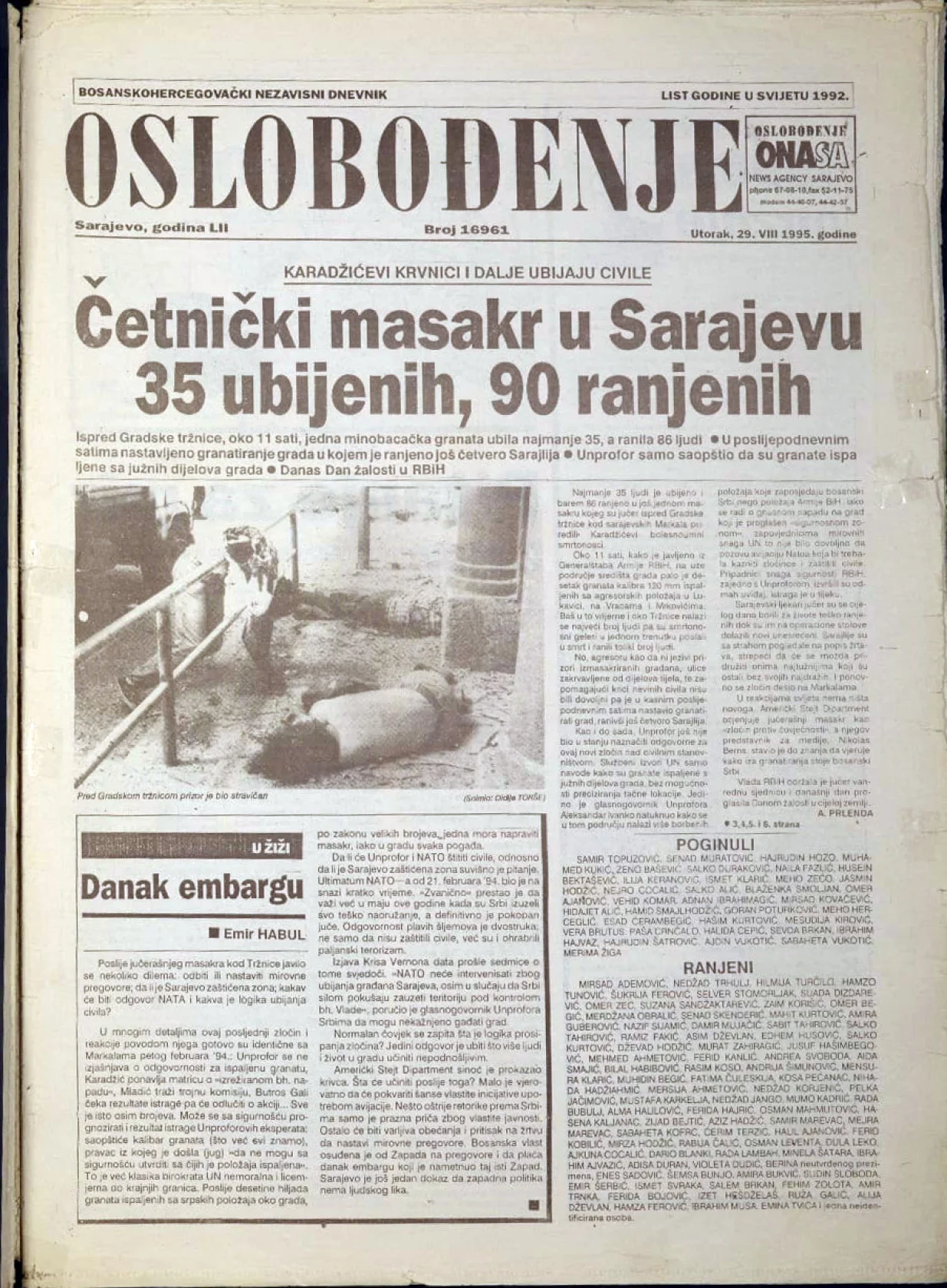 markale 28. august 1995,m oslobođenje, masakr na markalama/Arhiva Oslobođenja/Arhiva Oslobođenja