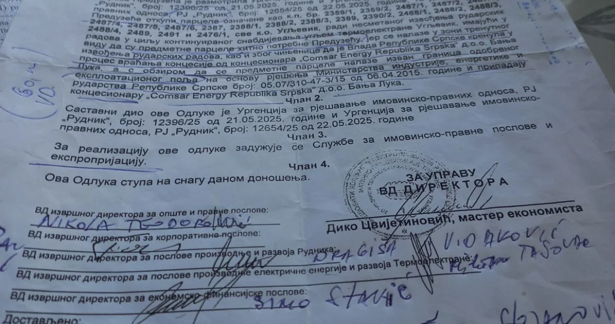 Odluka Vlade RS o nastavku rudarenja u selima Ugljevika/