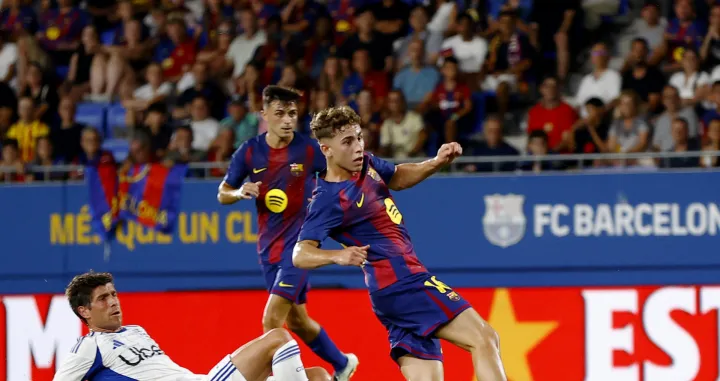 Soccer Football - Friendly - Joan Gamper Trophy - FC Barcelona v Como - Estadi Johan Cruyff, Barcelona, Spain - August 10, 2025 FC Barcelona's Fermin Lopez scores their first goal REUTERS/Bruna Casas/Foto: Bruna Casas