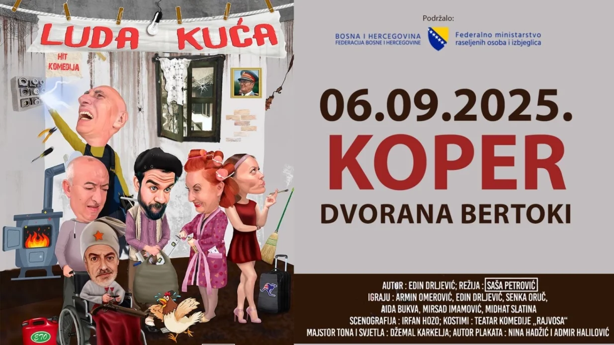 Domaća hit komedija "Luda kuća" nastavlja turneju Nakon brojnih izvedbi širom regije, hit predstava "Luda kuća" nastavlja svoju uspješnu turneju. Pred publikom u Hrvatskoj i Sloveniji predstava će biti izvedena u dva velika termina:-/