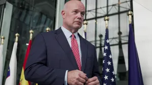 U.S. Ambassador to NATO Matthew Whitaker speaks during an interview with Reuters at NATO headquarters in Brussels, Belgium, August 4, 2025. REUTERS/Marta Fiorin/Marta Fiorin