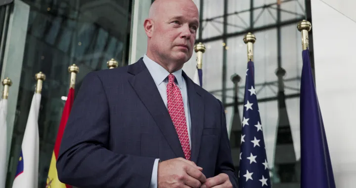 U.S. Ambassador to NATO Matthew Whitaker speaks during an interview with Reuters at NATO headquarters in Brussels, Belgium, August 4, 2025. REUTERS/Marta Fiorin/Marta Fiorin