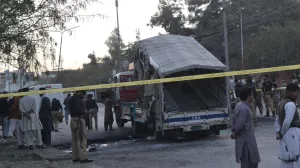 epa09530185 A policeman who was injured in a bomb blast receives medical treatment at a hospital in Quetta, Pakistan, 18 October 2021. Balochistan government spokesperson Liaquat Shahwani confirmed that a motorcycle fitted with an IED was used in the attack, that killed one police and four citizens were also injured in the incident EPA/JAMAL TARAQAI/Jamal Taraqai
