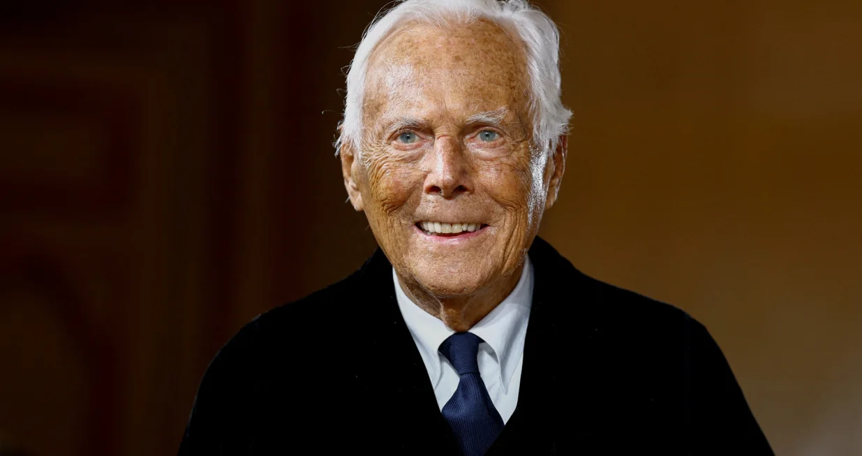 FILE PHOTO: Designer Giorgio Armani appears at the end of his Haute Couture Spring/Summer 2025 collection show for Giorgio Armani Prive in Paris, France, January 28, 2025. REUTERS/Sarah Meyssonnier/File Photo/Sarah Meyssonnier