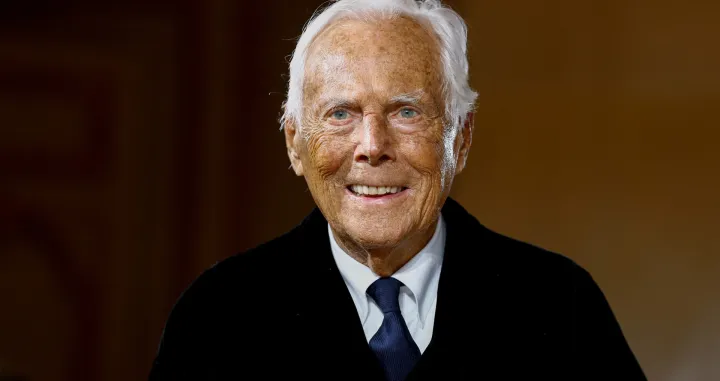 FILE PHOTO: Designer Giorgio Armani appears at the end of his Haute Couture Spring/Summer 2025 collection show for Giorgio Armani Prive in Paris, France, January 28, 2025. REUTERS/Sarah Meyssonnier/File Photo/Sarah Meyssonnier