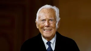 FILE PHOTO: Designer Giorgio Armani appears at the end of his Haute Couture Spring/Summer 2025 collection show for Giorgio Armani Prive in Paris, France, January 28, 2025. REUTERS/Sarah Meyssonnier/File Photo/Sarah Meyssonnier