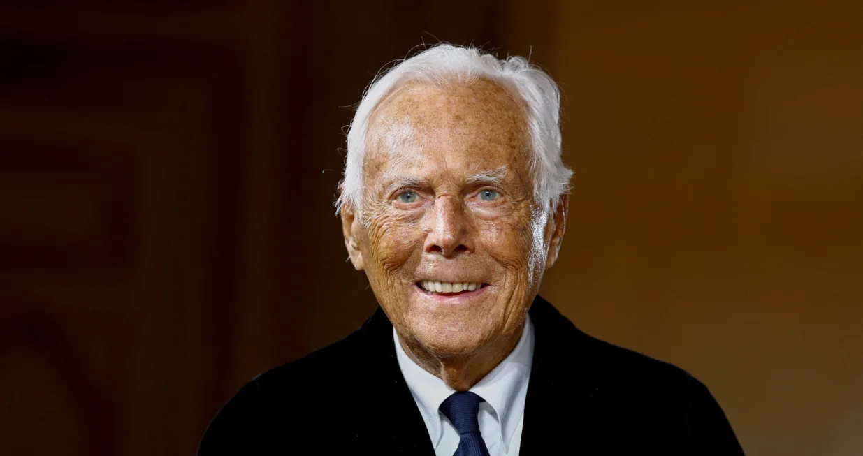 FILE PHOTO: Designer Giorgio Armani appears at the end of his Haute Couture Spring/Summer 2025 collection show for Giorgio Armani Prive in Paris, France, January 28, 2025. REUTERS/Sarah Meyssonnier/File Photo/Sarah Meyssonnier