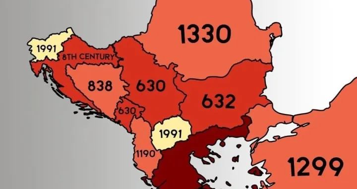 Na Facebooku kruži karta pod naslovom "Year Of First Establishment of Balkan Countries" (godina prvog osnivanja balkanskih država)/Screenshot