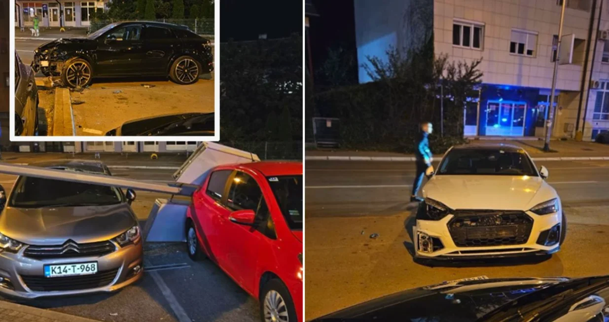 Slovenka, Djevojka, Porsche, pijana djevojka, Banja Luka, polupala automobile, udarila u stub rasvjete/Prtsc