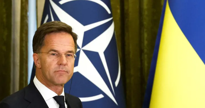 FILE PHOTO: NATO Secretary General Mark Rutte attends a press conference with Ukrainian President Volodymyr Zelenskiy (not pictured), amid Russia's attack on Ukraine, in Kyiv, Ukraine, August 22, 2025. REUTERS/Thomas Peter/File Photo/Thomas Peter