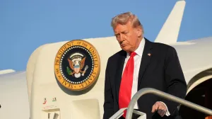 U.S. President Donald Trump steps off Air Force One at LaGuardia Airport in New York, U.S., September 11, 2025. REUTERS/Ken Cedeno/Ken Cedeno
