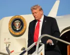 U.S. President Donald Trump steps off Air Force One at LaGuardia Airport in New York, U.S., September 11, 2025. REUTERS/Ken Cedeno/Ken Cedeno