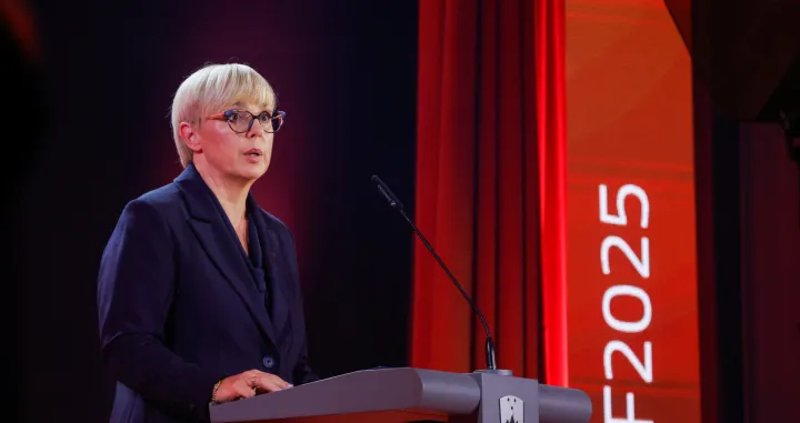 Slovenian President Natasa Pirc Musar speaks on the opening day of Bled Strategic Forum in Bled, Slovenia September 1, 2025. REUTERS/Borut Zivulovic/Borut Zivulovic