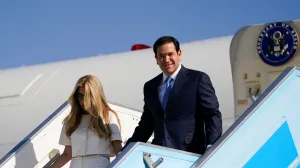 U.S. Secretary of State Marco Rubio and his wife Jeanette Dousdebes arrive at Ben Gurion International Airport, near Lod, Israel, September 14, 2025. REUTERS/Nathan Howard/Pool/Nathan Howard