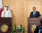 Egyptian Foreign Minister Badr Abdelatty and Qatar's Prime Minister and Minister of Foreign Affairs Mohammed bin Abdulrahman bin Jassim Al-Thani attend a press conference before signing bilateral agreements at a ceremony at the Cabinet headquarters at New Alamein City, Egypt August 28, 2025. REUTERS/Sherif Fahmy/Sherrif Fahmy