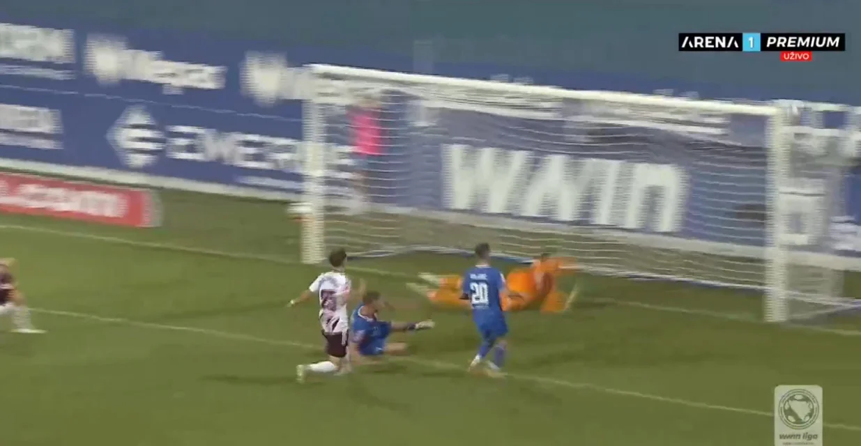 Gol Širokog Brijega za 2:0 protiv Sarajeva (FOTO: Screenshot/Arenasport)/Foto: 