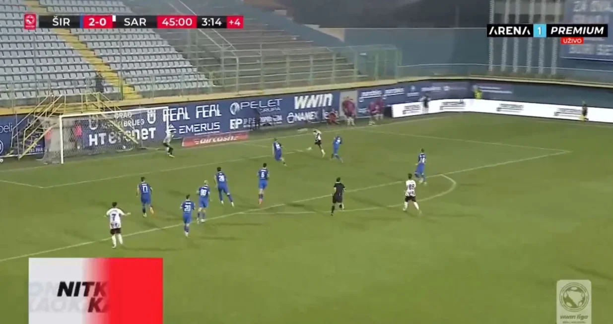 Gol Sarajeva za 2:1 protiv Širokog Brijega (FOTO: Screenshot/Arenasport)/Foto: 